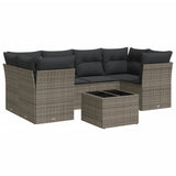 7 Piece Garden Sofa Set with Cushions Grey Poly Rattan - Front View