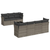 8 Piece Garden Sofa Set with Cushions Grey Poly Rattan - Front View