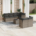 8 Piece Garden Sofa Set with Cushions Grey Poly Rattan