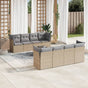 9 Piece Garden Sofa Set with Cushions Beige Poly Rattan
