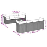 9 Piece Garden Sofa Set with Cushions Grey Poly Rattan - Side View
