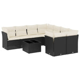 9 Piece Garden Sofa Set with Cushions Black Poly Rattan - Front View