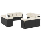 12 Piece Garden Sofa Set with Cushions Black Poly Rattan - Front View