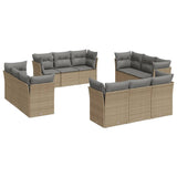 12 Piece Garden Sofa Set with Cushions Beige Poly Rattan - Front View