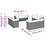12 Piece Garden Sofa Set with Cushions Grey Poly Rattan - Side View
