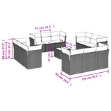13 Piece Garden Sofa Set with Cushions Black Poly Rattan - Side View