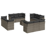 13 Piece Garden Sofa Set with Cushions Grey Poly Rattan - Front View