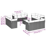 13 Piece Garden Sofa Set with Cushions Grey Poly Rattan - Side View