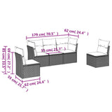 5 Piece Garden Sofa Set with Cushions Black Poly Rattan - Side View