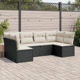 6 Piece Garden Sofa Set with Cushions Black Poly Rattan