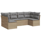 6 Piece Garden Sofa Set with Cushions Beige Poly Rattan - Front View