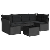 7 Piece Garden Sofa Set with Cushions Black Poly Rattan - Front View