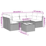 7 Piece Garden Sofa Set with Cushions Black Poly Rattan - Side View