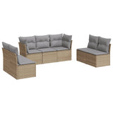 7 Piece Garden Sofa Set with Cushions Beige Poly Rattan - Front View