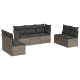 7 Piece Garden Sofa Set with Cushions Grey Poly Rattan - Front View