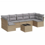 8 Piece Garden Sofa Set with Cushions Beige Poly Rattan - Front View