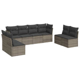 8 Piece Garden Sofa Set with Cushions Grey Poly Rattan - Front View