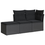 3 Piece Garden Sofa Set with Cushions Black Poly Rattan - Front View