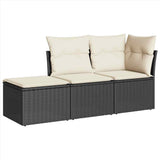 3 Piece Garden Sofa Set with Cushions Black Poly Rattan - Front View