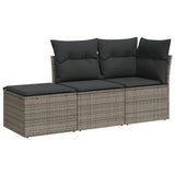 3 Piece Garden Sofa Set with Cushions Grey Poly Rattan