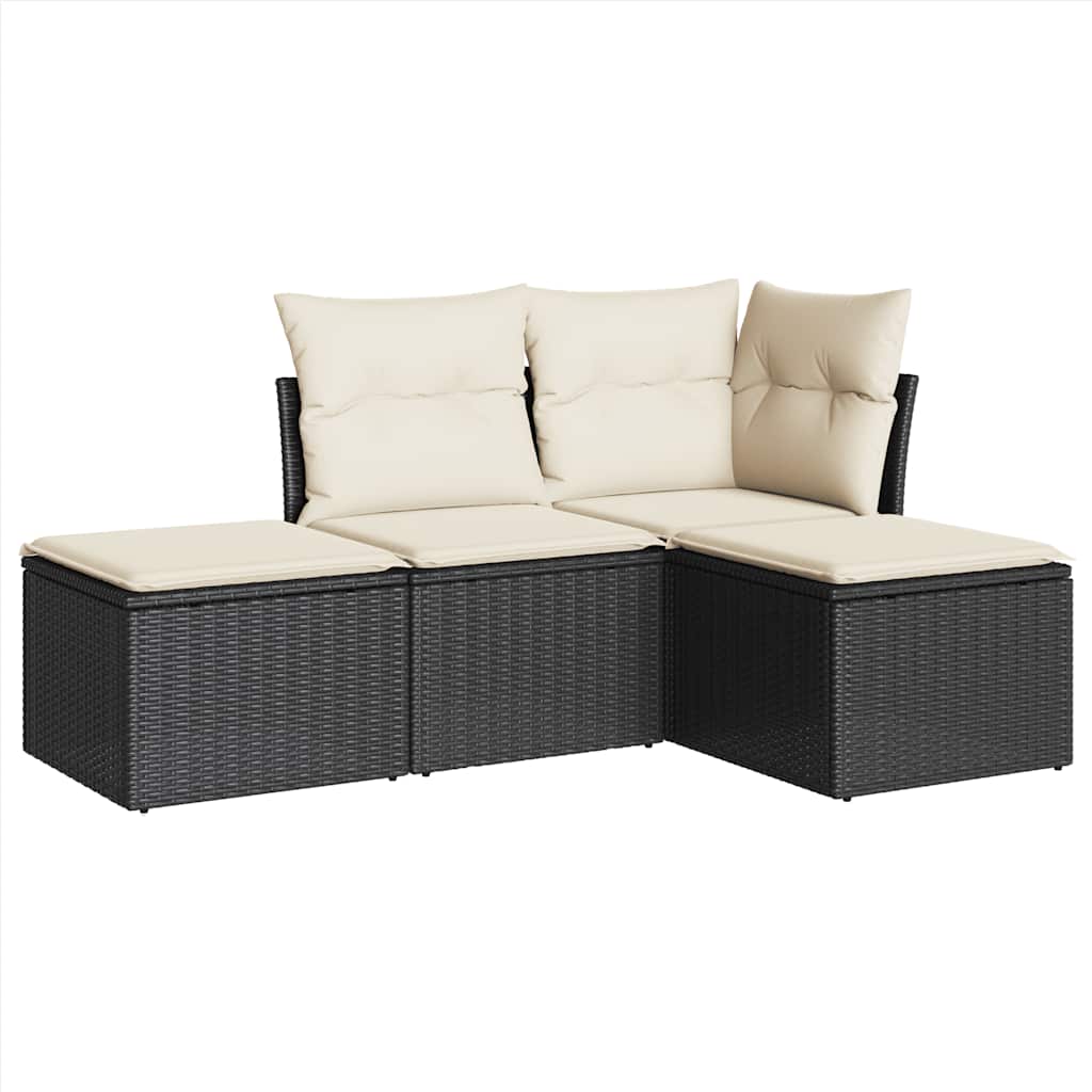 4 Piece Garden Sofa Set with Cushions Black Poly Rattan
