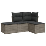 4 Piece Garden Sofa Set with Cushions Grey Poly Rattan - Front View