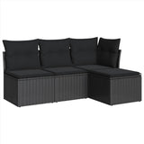 4 Piece Garden Sofa Set with Cushions Black Poly Rattan - Front View