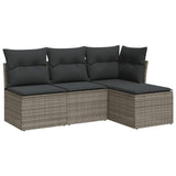 4 Piece Garden Sofa Set with Cushions Grey Poly Rattan - Front View