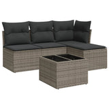 5 Piece Garden Sofa Set with Cushions Grey Poly Rattan - Front View