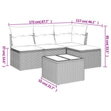 5 Piece Garden Sofa Set with Cushions Grey Poly Rattan - Side View