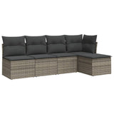 5 Piece Garden Sofa Set with Cushions Grey Poly Rattan - Front View