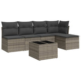 6 Piece Garden Sofa Set with Cushions Grey Poly Rattan