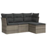 4 Piece Garden Sofa Set with Cushions Grey Poly Rattan - Front View