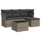 5 Piece Garden Sofa Set with Cushions Grey Poly Rattan - Front View