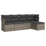 5 Piece Garden Sofa Set with Cushions Grey Poly Rattan - Front View