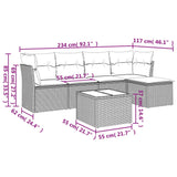 6 Piece Garden Sofa Set with Cushions Black Poly Rattan - Side View