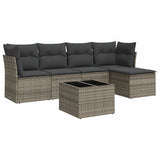 6 Piece Garden Sofa Set with Cushions Grey Poly Rattan - Front View