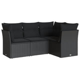 4 Piece Garden Sofa Set with Cushions Black Poly Rattan - Front View
