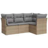 4 Piece Garden Sofa Set with Cushions Beige Poly Rattan - Front View