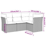 4 Piece Garden Sofa Set with Cushions Grey Poly Rattan - Side View