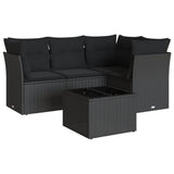 5 Piece Garden Sofa Set with Cushions Black Poly Rattan - Front View