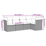 5 Piece Garden Sofa Set with Cushions Black Poly Rattan - Side View