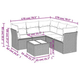 6 Piece Garden Sofa Set with Cushions Black Poly Rattan - Side View
