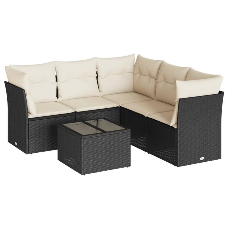 6 Piece Garden Sofa Set with Cushions Black Poly Rattan