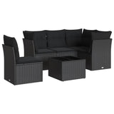 6 Piece Garden Sofa Set with Cushions Black Poly Rattan - Front View