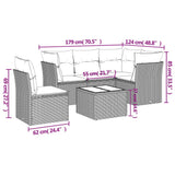 6 Piece Garden Sofa Set with Cushions Black Poly Rattan - Side View