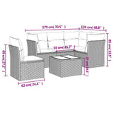 6 Piece Garden Sofa Set with Cushions Black Poly Rattan - Side View