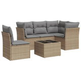 6 Piece Garden Sofa Set with Cushions Beige Poly Rattan - Front View