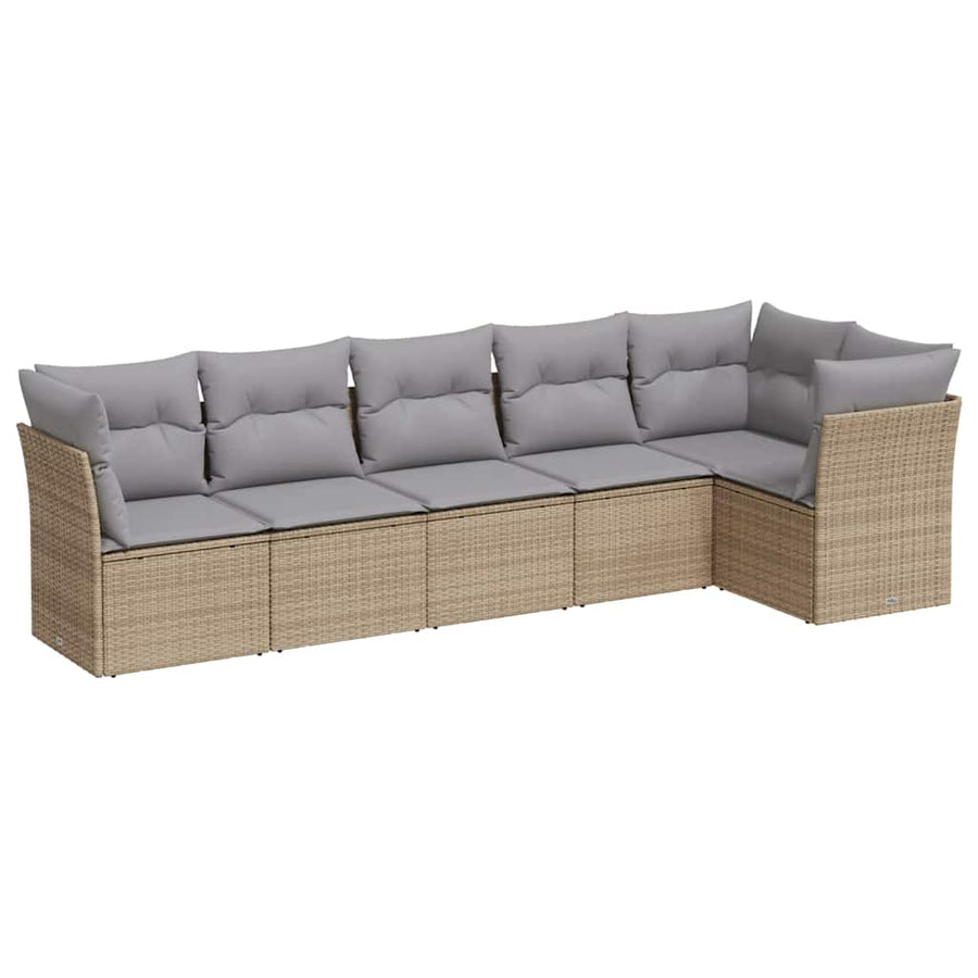 6 Piece Garden Sofa Set with Cushions Beige Poly Rattan