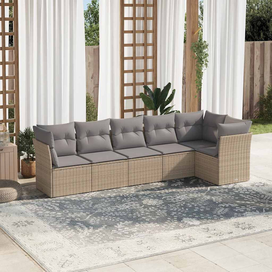 6 Piece Garden Sofa Set with Cushions Beige Poly Rattan